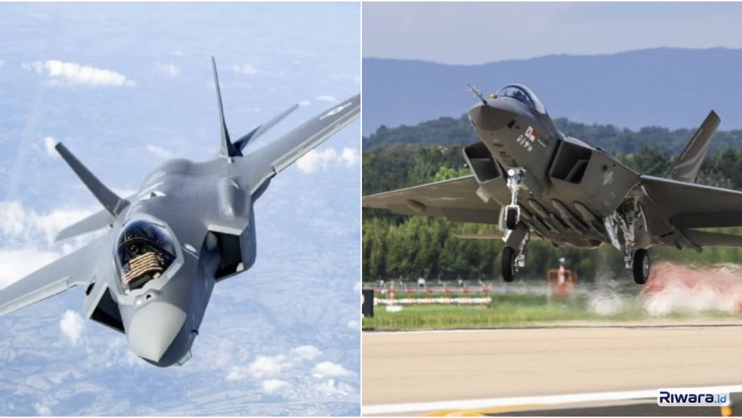 Pesawat tempur F-35 (kiri) dan pesawat tempur KF-21 Boramae (kanan)